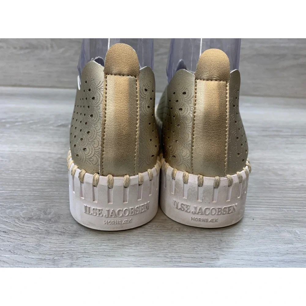 Ilse Jacobsen Tulip 3577 Women's Gold Metallic Laser 7 Cut Slip On Sneakers